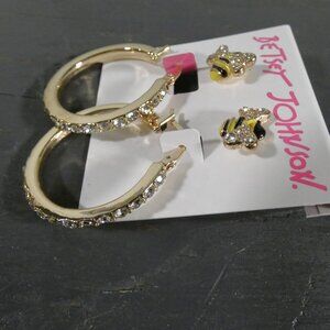 Betsey Johnson 2 pair Sparkling Earrings! Bumble Bee Studs and Hoops